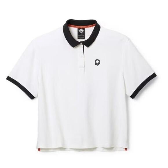 REI + Outdoor Afro Medium Women's Cropped White Polo Shirt With Black Collar - Picture 1 of 7
